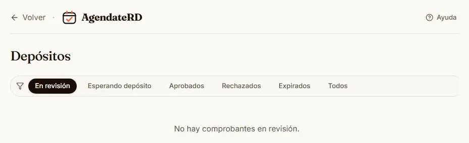 Panel de depósitos de reserva con los filtros de comprobantes en revisión y aprobados